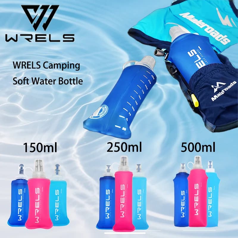 WRELS Soft Camping Water Bottle Bere Sports Foldable Bag Outdoor Running Bottle Moisturizing Pack Life Bicycle BPA Free