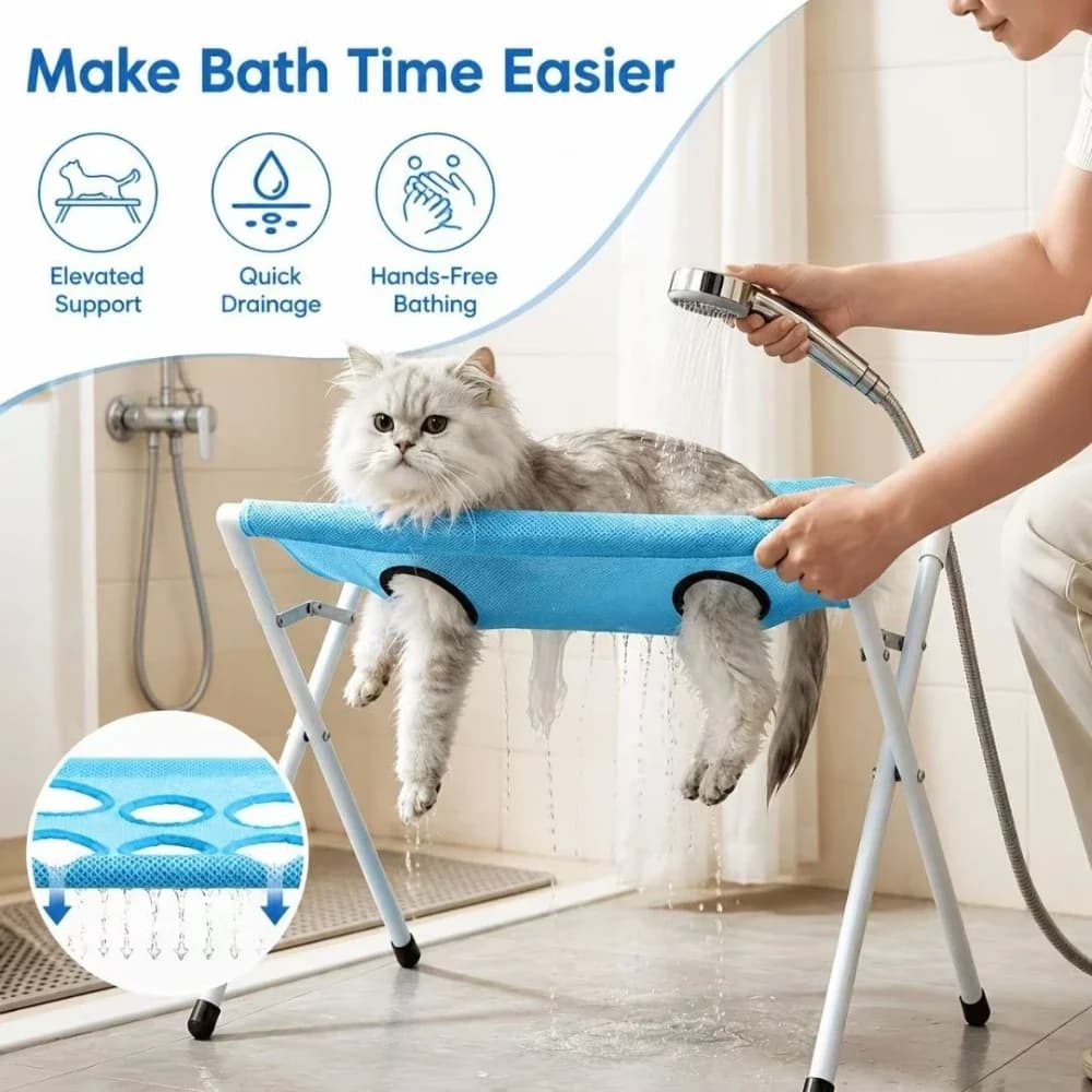 Foldable Pet Bathing Hammock Table,Breathable Mesh Pet Grooming Stand,Portable Washing Restraint Rack for Small Dogs Cats Shower