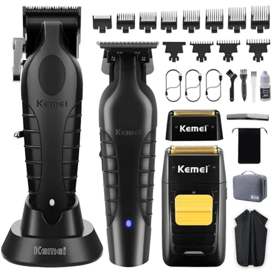 Set Professionale di Tosatrici e Regolabarba Senza Fili, Rasoio Elettrico a Lamina con Testine di Ricambio K