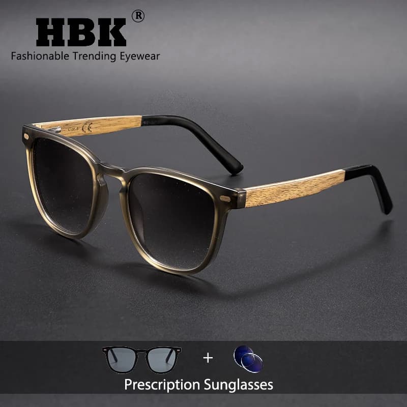 HBK Men's Prescription Sunglasses Natural Wood Temple Optical Sunglasses Women's Retro Outdoor Travel Decorative Eyewear