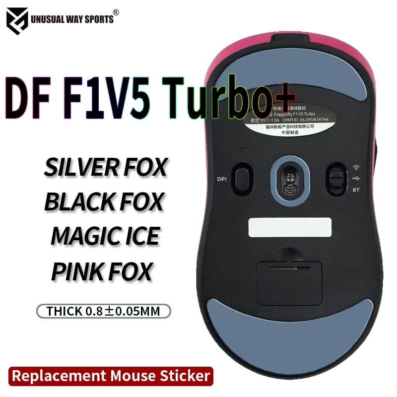 UnusualWaySports Mouse Skates Feet Dragonfly F1 V5 Turbo Cambered Surface PTFE Anti Collapse Magic Ice Pink Black Silver Fox