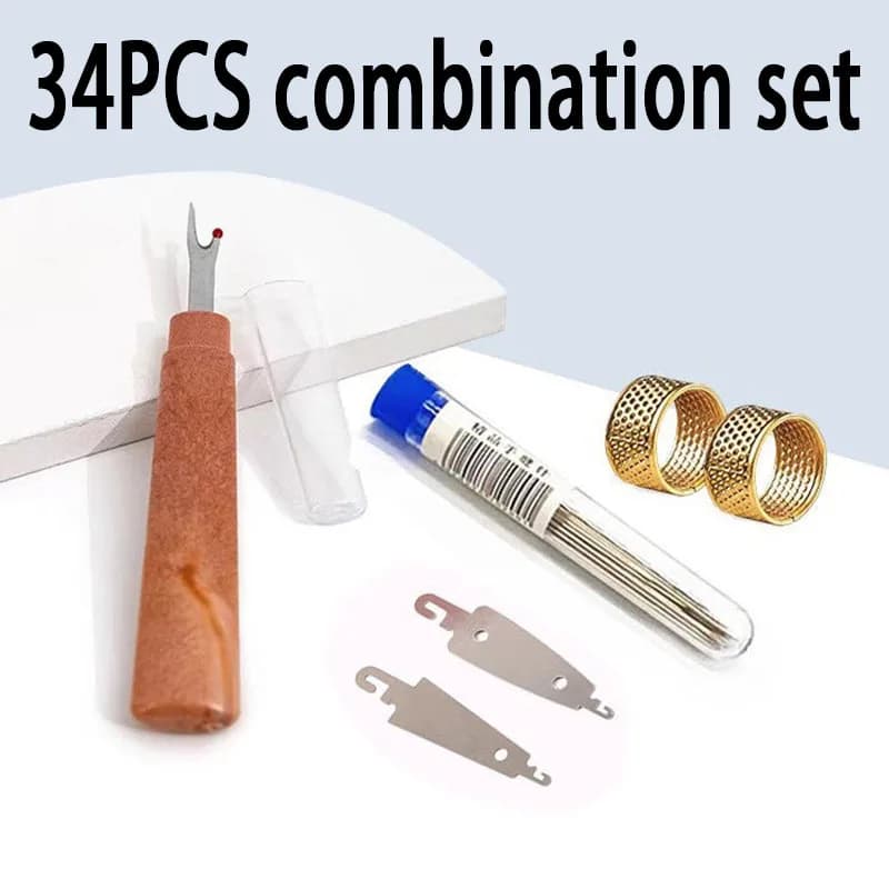 34PCS DIY Multi-function Sewing Hand Stitching Easy Thread Needle Kit Clothes Craft Sewing Supplies Seam Ripper FRZ02