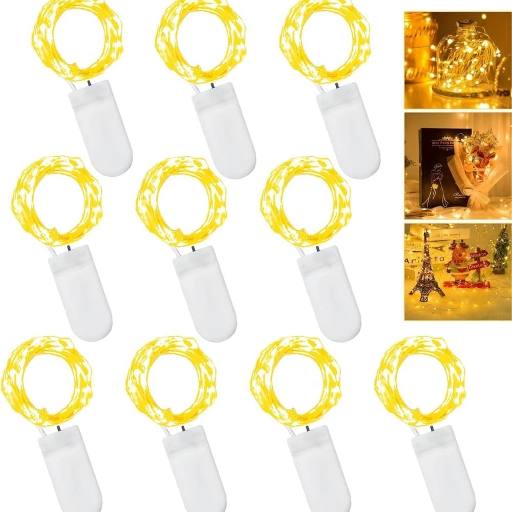 10 pezzi lucine a corda 2M 20LED filo di rame argento alimentato a batteria decorazioni fai da te luci a corda per la festa nuziale di Natale
