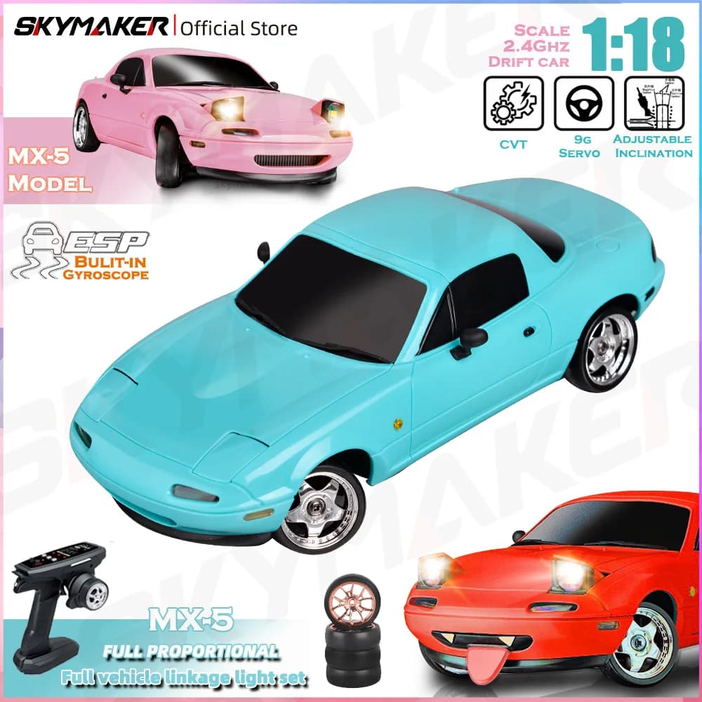 Skymaker 1/18 RC Drift Car LDRC LD1804 MX5 2.4GHz RWD con ESP Giroscopio su strada Luci a LED Scala completa RC Auto Giocattolo per bambini Regalo