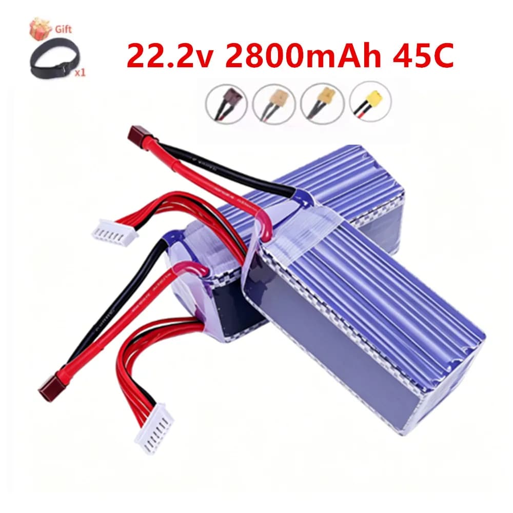 Batteria 22.2V 2800mAh 45C con Connettore Deans T XT60 per Auto RC, Camion, Drone, Barca, Elicottero