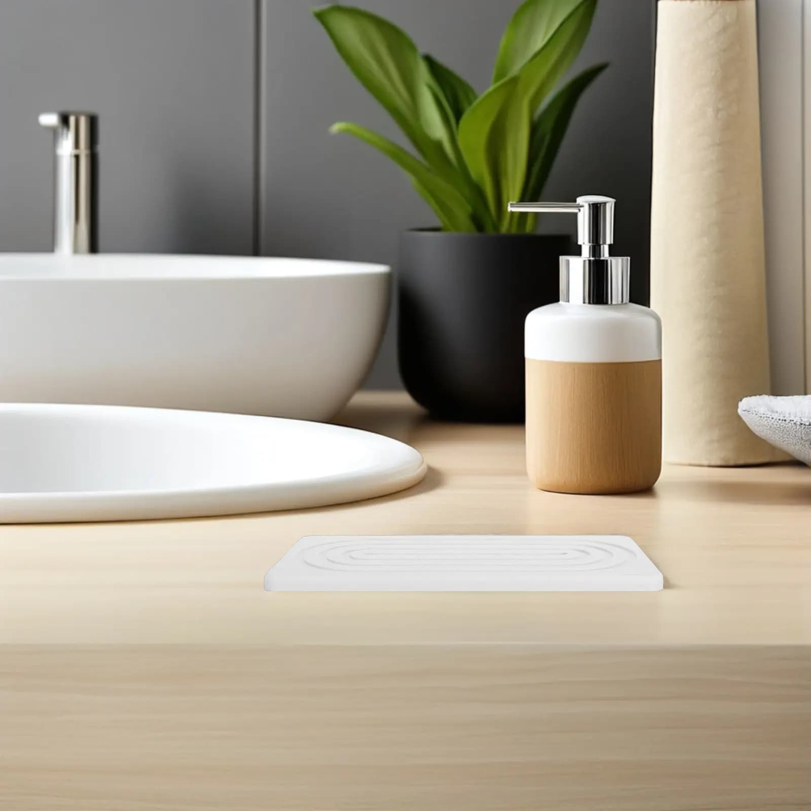 2 Pezzi Vassoio Assorbente in Diatomite a Rapida Evaporazione, Organizer per Lavello da Cucina, Porta Sapone Liquido, Tappetino Porta Spazzolino, per Piano del Bagno