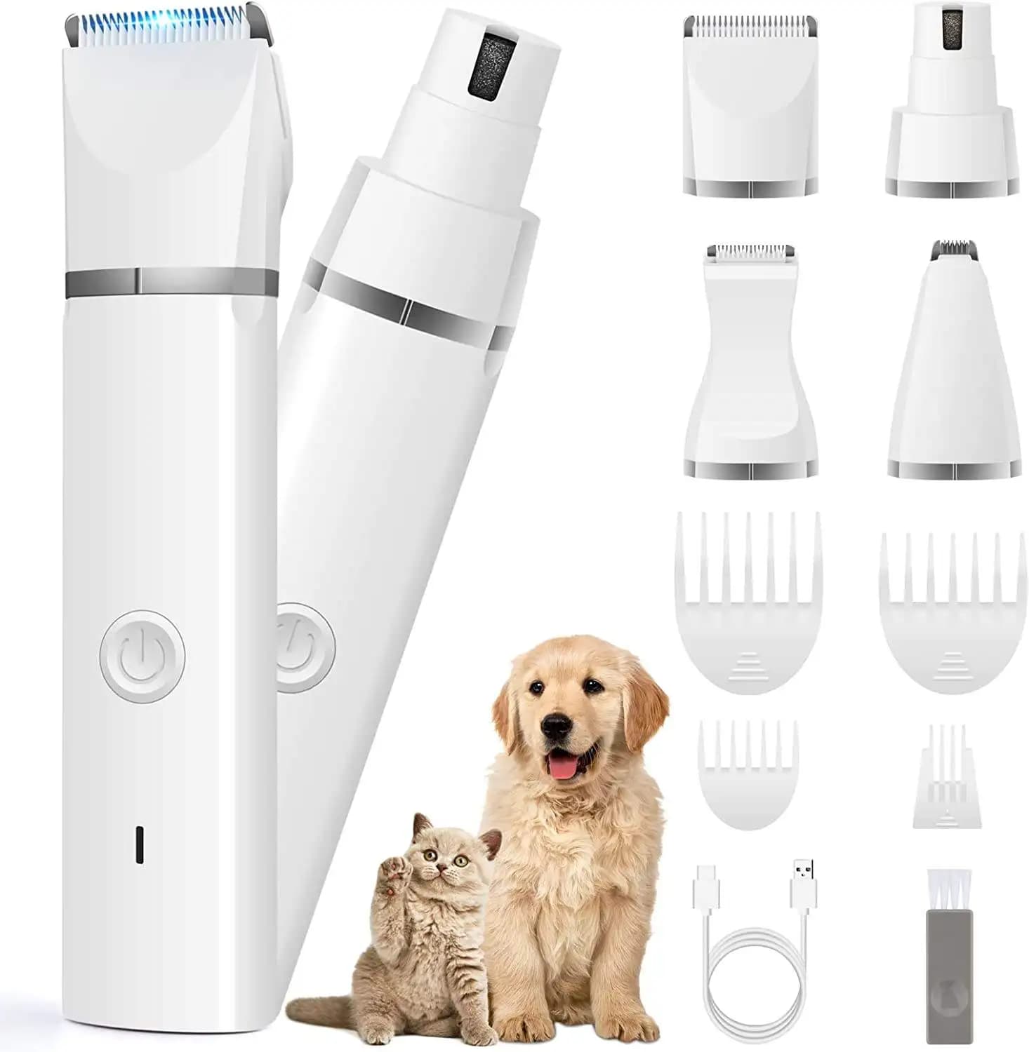 Aoktech 4 in 1 Kit per toelettatura animali domestici senza fili USB ricaricabile Trimmer elettrico per cani a basso rumore con forbici automatiche in ceramica in scatola