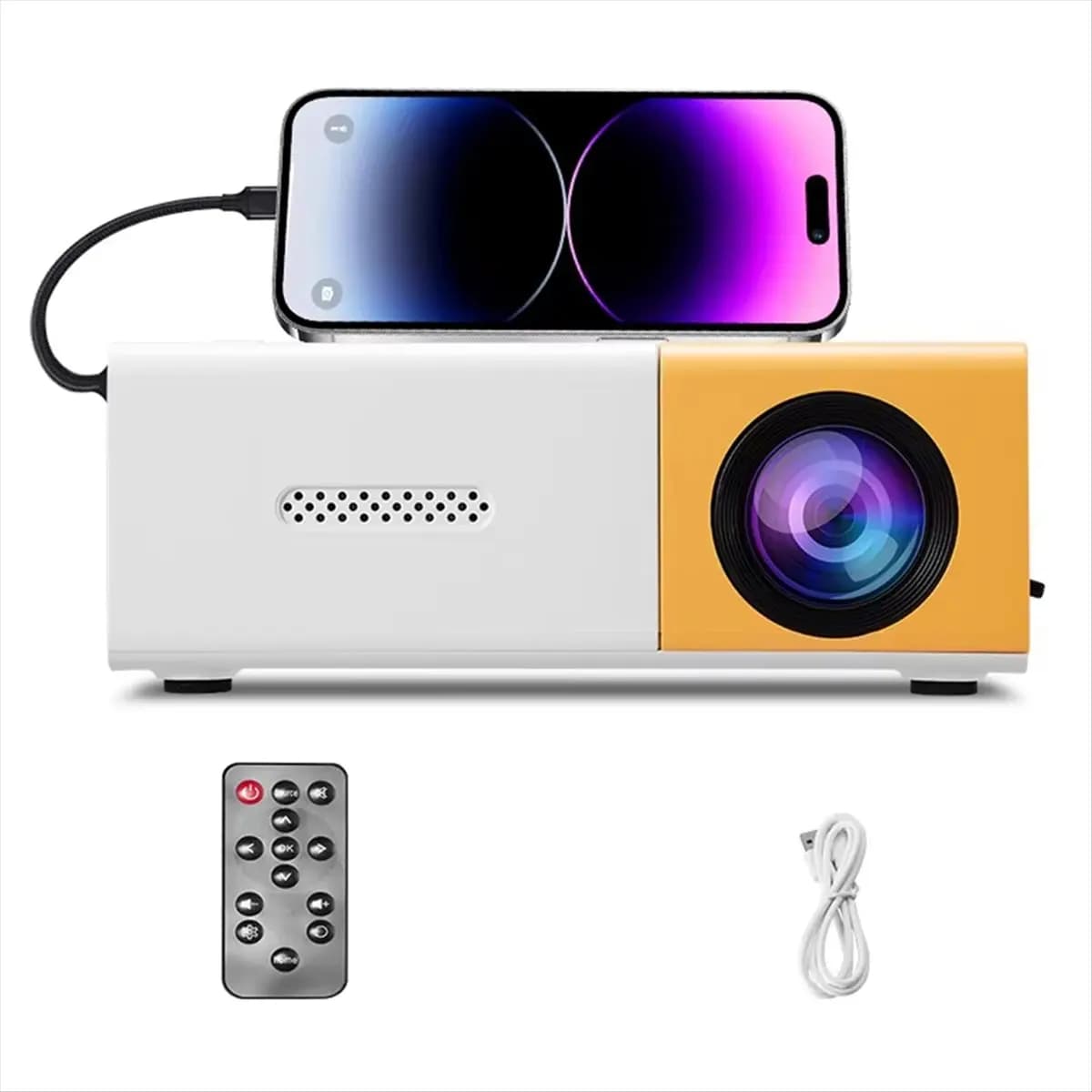 Delightato - Mini proiettore portatile con supporto Full HD 1080P - Include telecomando, alimentato tramite USB, ideale per smartphone