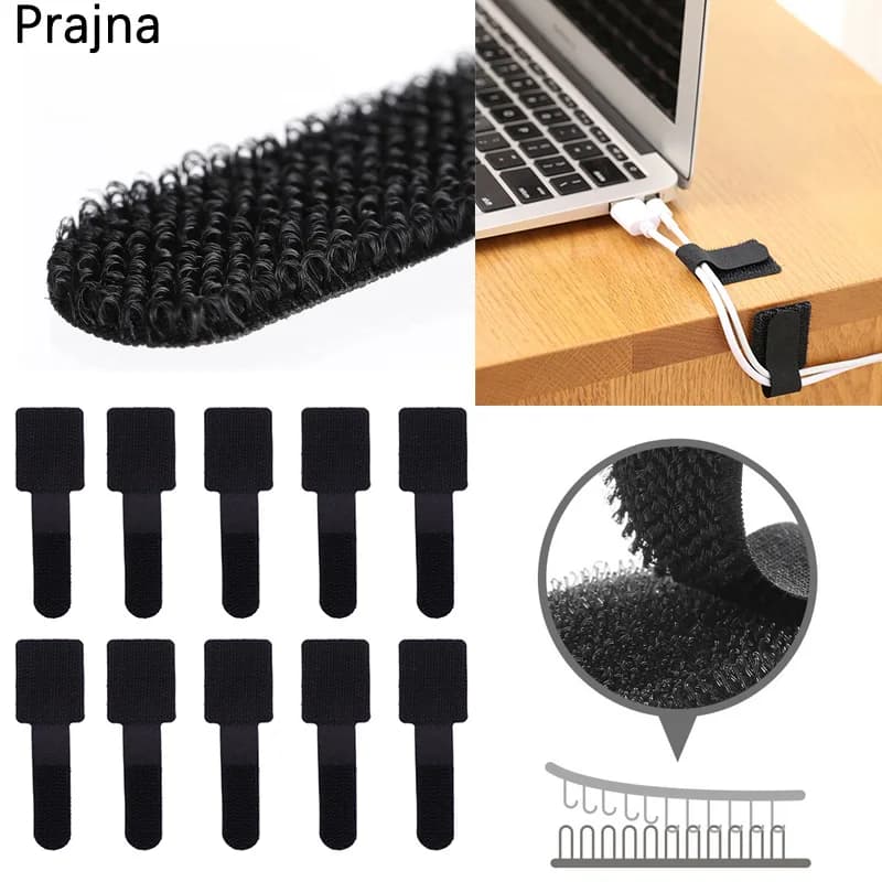 10/20 pz Nylon riutilizzabile fibbia inversa Magics gancio anello di fissaggio fascette per cavi cinturino in velluto linea appiccicosa finitura nero 28x90mm