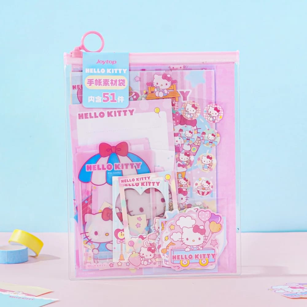 Genuine Sanrio Hello Kitty 51Pcs Planner Set With Stickers Sticky Notes Photo Frame Cards Pvc Pouch Decor Elements Lady Gifts