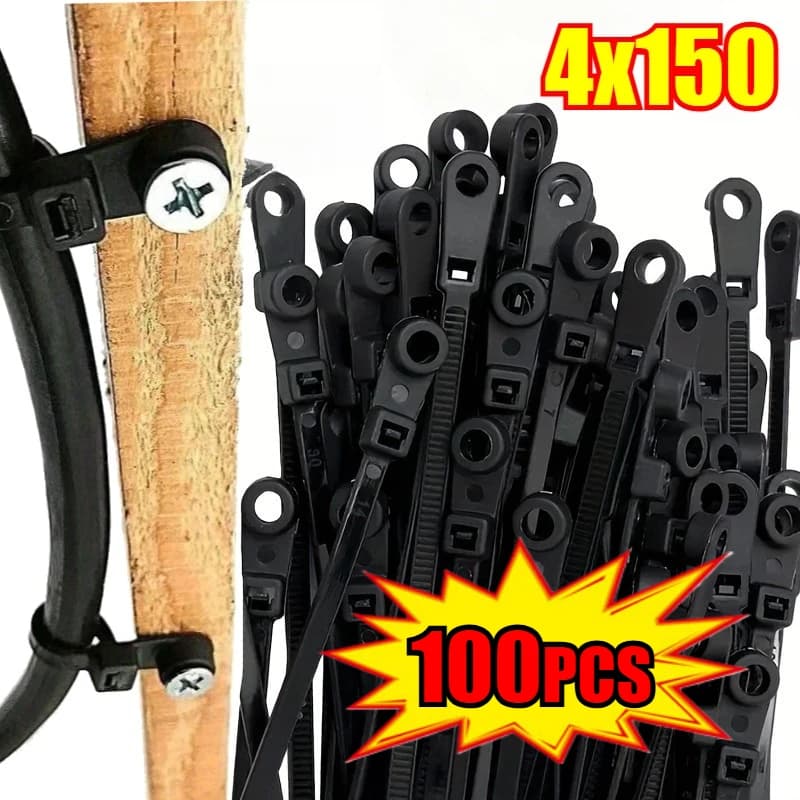 100 fascette stringicavo in nylon con foro per vite di montaggio, auto-bloccanti, per cavi e fili, strumento per il fissaggio e l'organizzazione