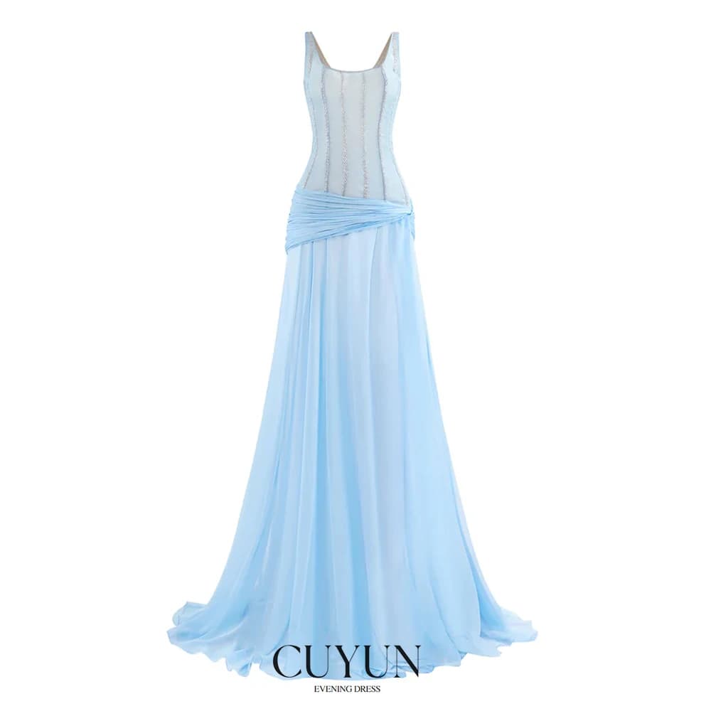 CUYUN Abiti da sera di lusso da donna con perline Abiti da ballo personalizzati con linea A Abito da festa sexy con spacco alto laterale per la festa di compleanno