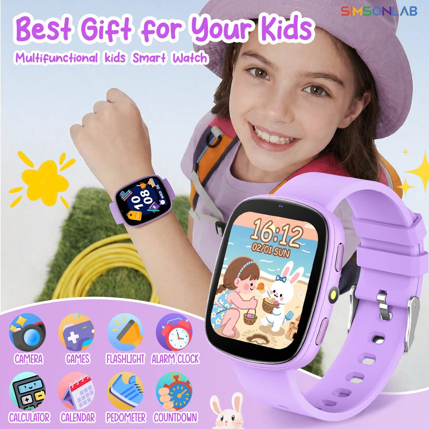 2026 Giochi per bambini Smartwatch Schermo HD da 1,83'' Fotocamera 22 Giochi interessanti Monitor del sonno Sveglia Calcolatrice Orologio per bambini Regali