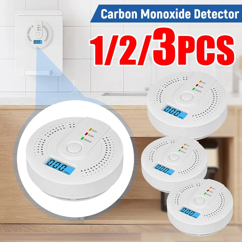 1/2/3 Pezzi Sensore Allarme CO Rilevatore di Monossido di Carbonio ad Alta Sensibilità con Display LED e Avviso Sonoro e Luminoso