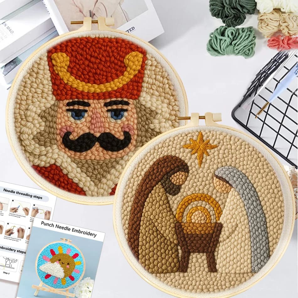 Kit per ricamo Punch Needle con telaio, figura ricamata, artigianato per adulti, arte e mestieri con set di aghi e punti