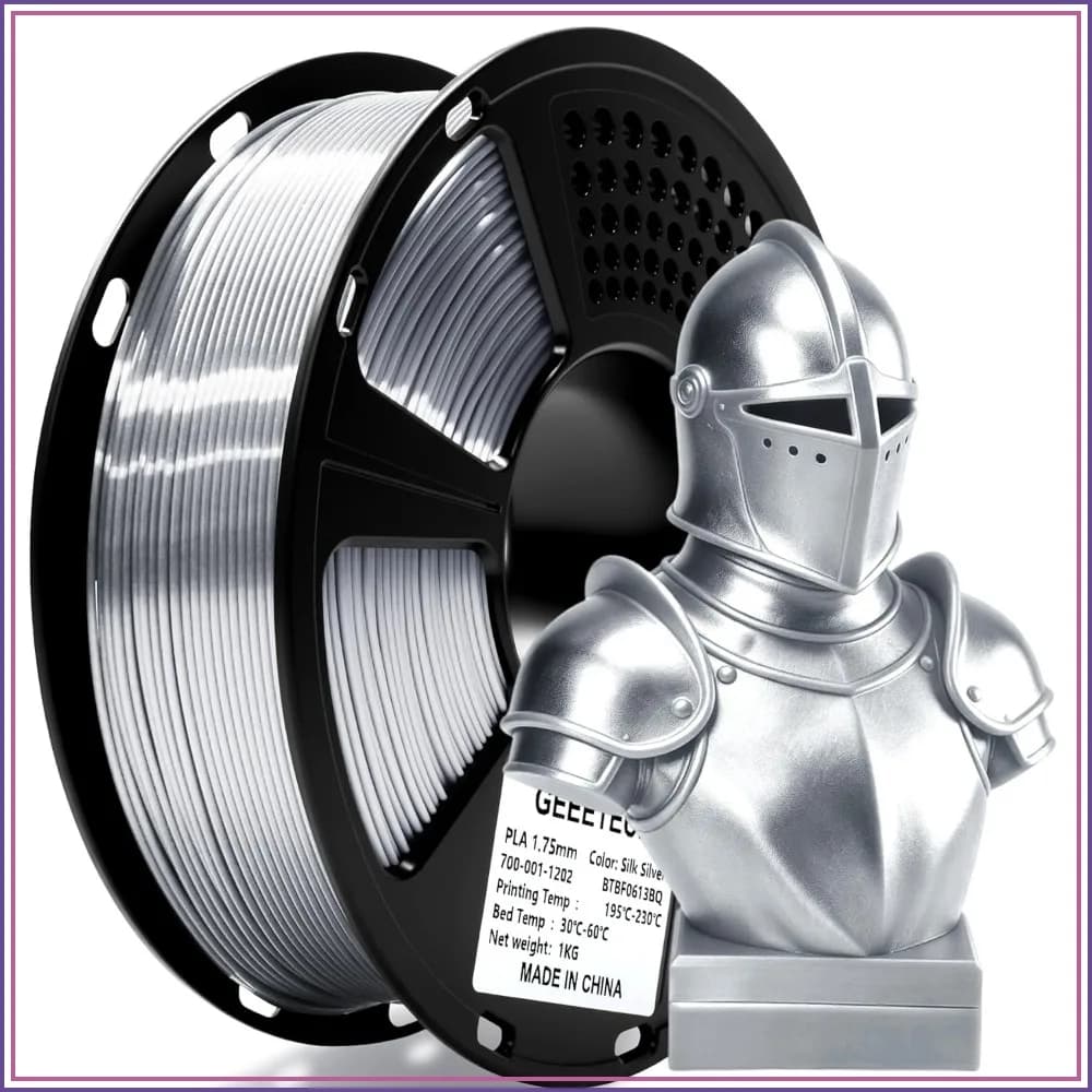 Silk PLA Filament 1.75mm, Metallic Silver Shiny 1kg Spool, Dimensional Accuracy +/- 0.02mm