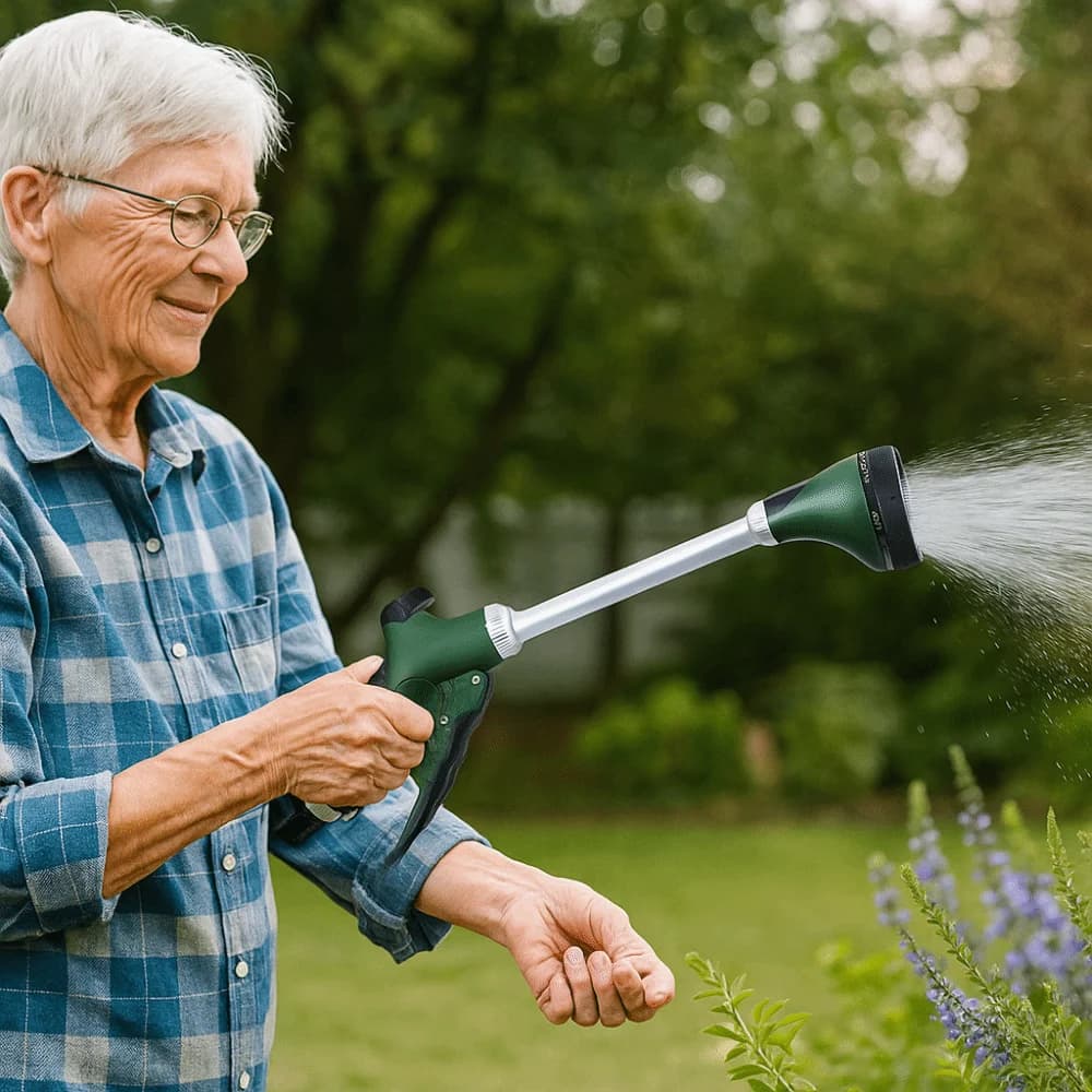 Doccetta per irrigatore da giardino con impugnatura lunga, impugnatura comoda, impugnatura gommata, ugello spray regolabile, design salva-sforzo