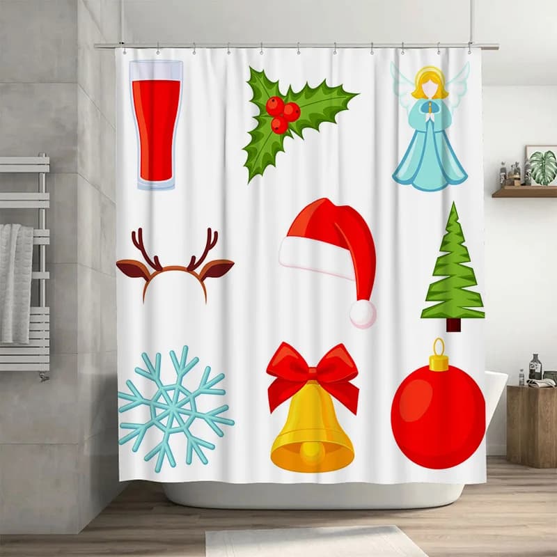 TU Tenda da doccia natalizia Decorazioni festive per le vacanze Tessuto da bagno impermeabile Decorazioni natalizie Modello natalizio Pupazzo di neve rosso verde S
