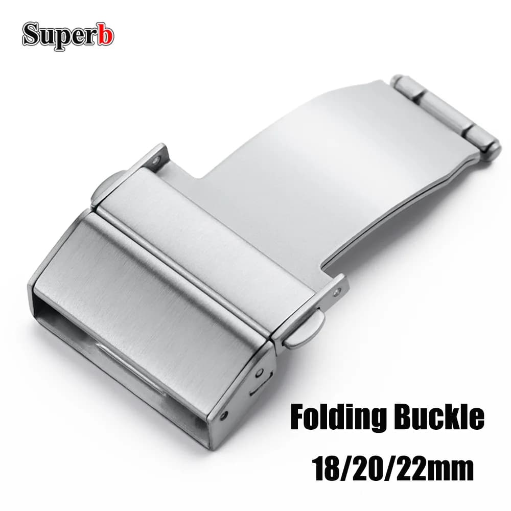 Stainless Steel Double Press Automatic Watchband Buckle Silver Brushed Strap Claps Women Men Watch Band Accessories