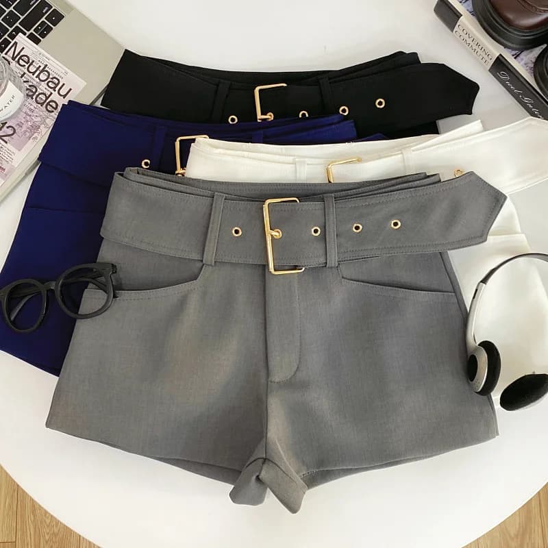 Slimming Wide Waist Belt Low Waist Metal Buckle Straight Leg Pants Wide Leg Trousers Shorts Boot Pants Women Casual Spring Su...