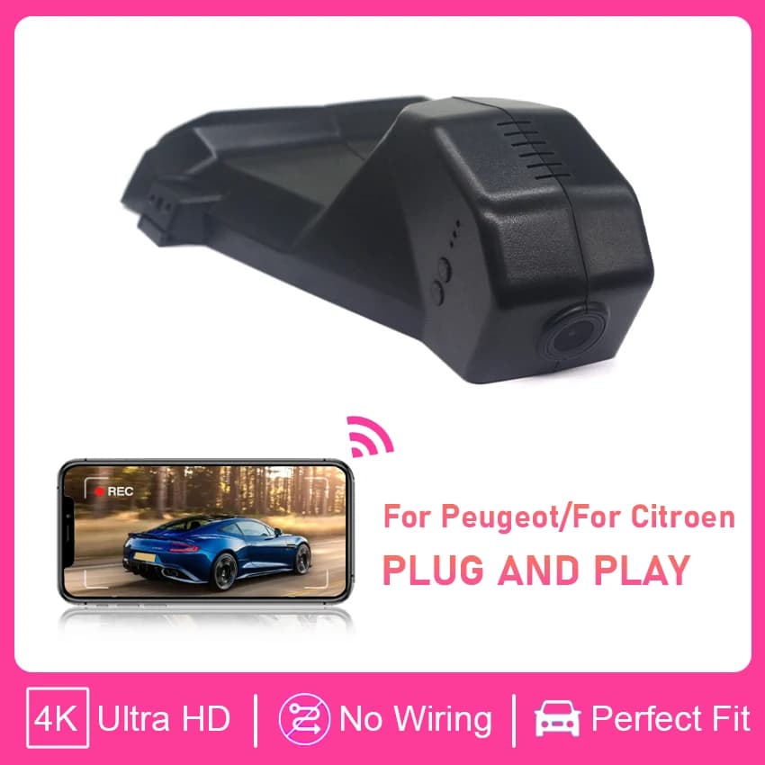 Dashcam DVR Video Recorder, Plug and Play UHD 4K 2160P for Peugeot 5008 3008 4008, Citroen C5 Aircross, DS7