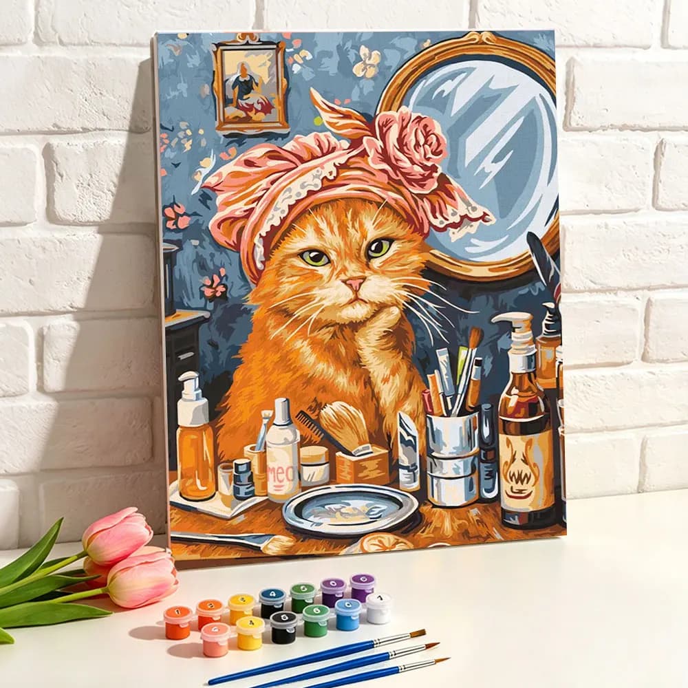 Painting By Number Oil Picture On Canvas DIY Kits Paint Pink Rose Headscarf Cat Animal Coloring By Number Home Decor Gift