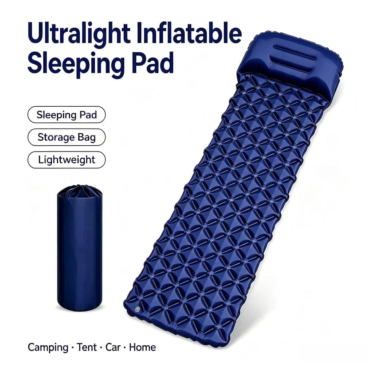 Inflatable Camping Sleeping Pad Built-in Pillow Waterproof Ultralight Connectable Air Mat For Travel Car Hiking Office Home
