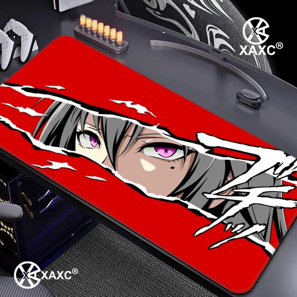 Tappetino per Mouse da Gaming XXL Stile Anime con Design Occhi Affilati, Base Antiscivolo in Gomma per Ufficio e Configurazioni di Gioco PC