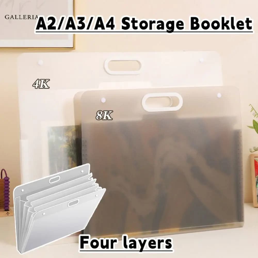 Transparent A2/A3/A4 File Folder Four Layers Waterproof Picture Album Portable 4K/8K/16K Drawing Bag School Office