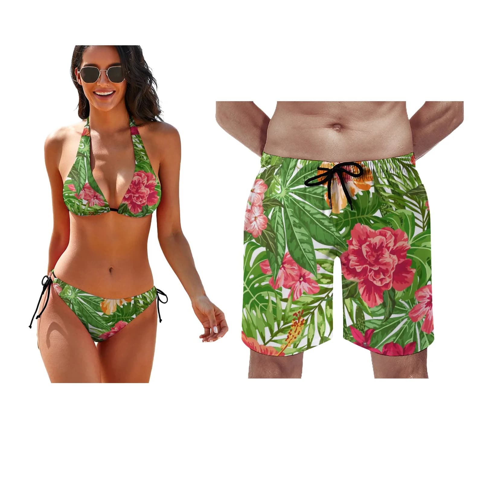 Polynesian custom pair beach bikini Set swimsuits Push Up with strap on the chest swimsuits beach pair surf pants