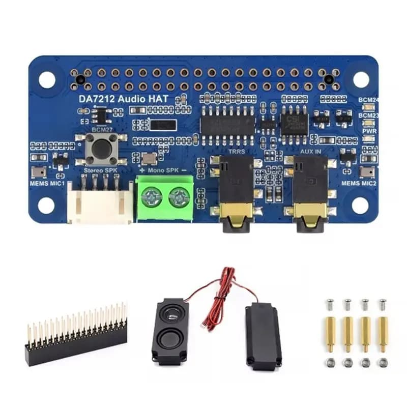 Scheda Audio I2S DA7212 per Raspberry Pi, Codec Stereo Compatibile con Supporto Doppio Microfono, Altoparlante, Cuffie e I/O AUX - [PRDSB-]
