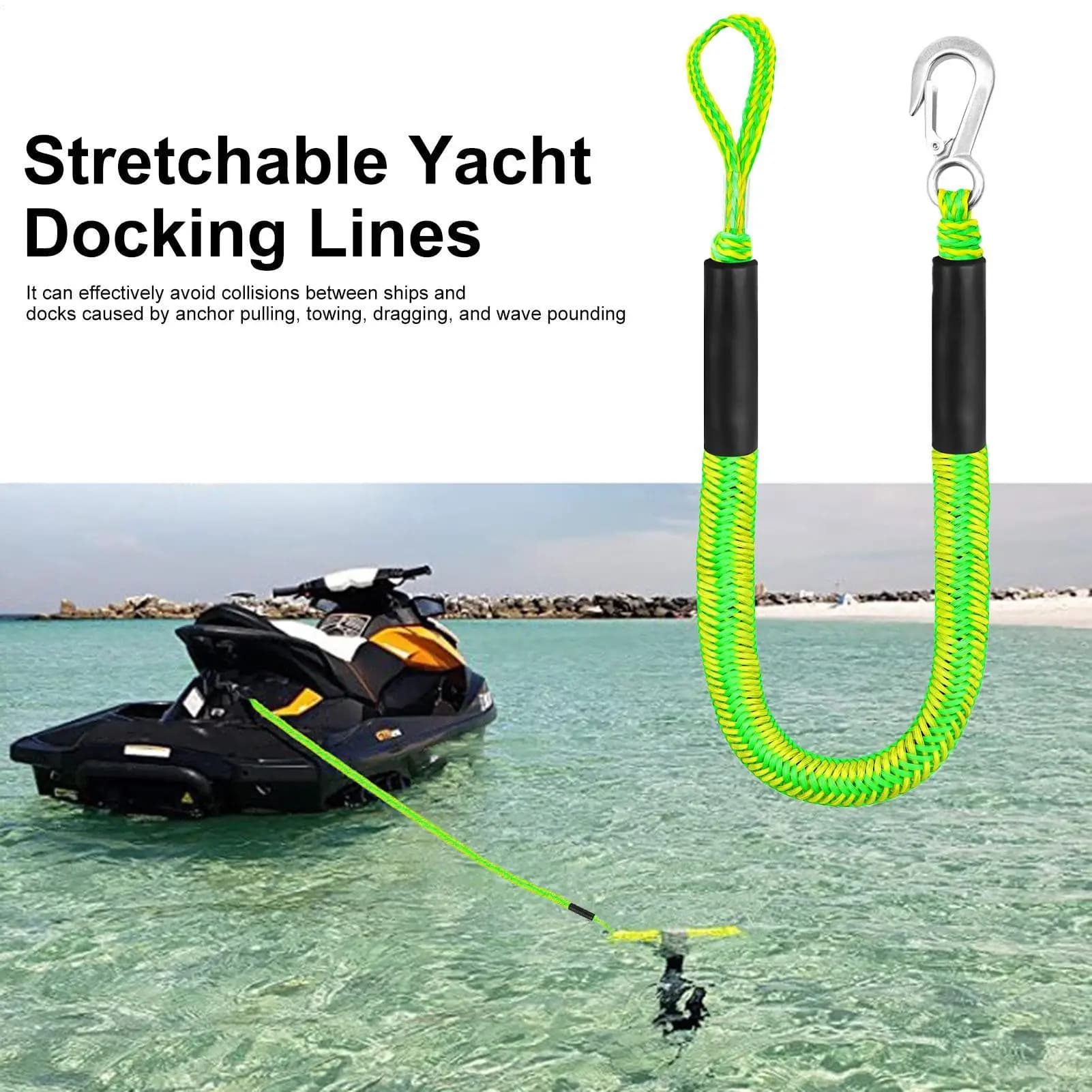 4ft Adjustable Bun&gee Dock Line Kit Heavy-Duty Elastic Boat Rope Secure & Durable Mooring Lines For Jet Ski, Docks & Watercraft