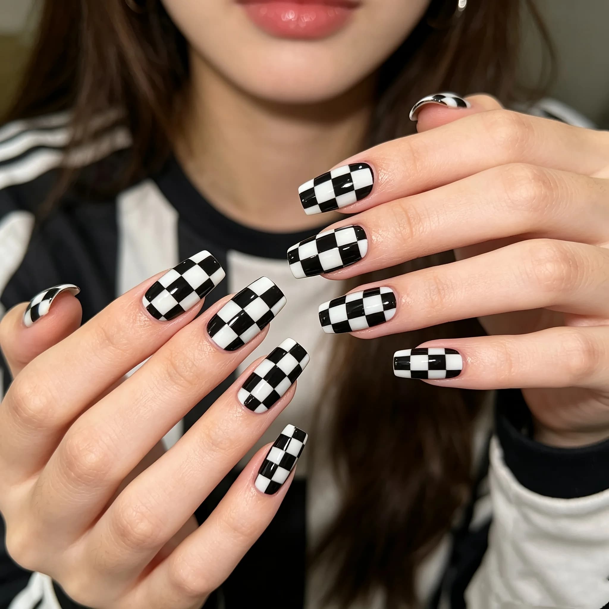 Football black and white grid with wearing armor, daily versatile press manicure
