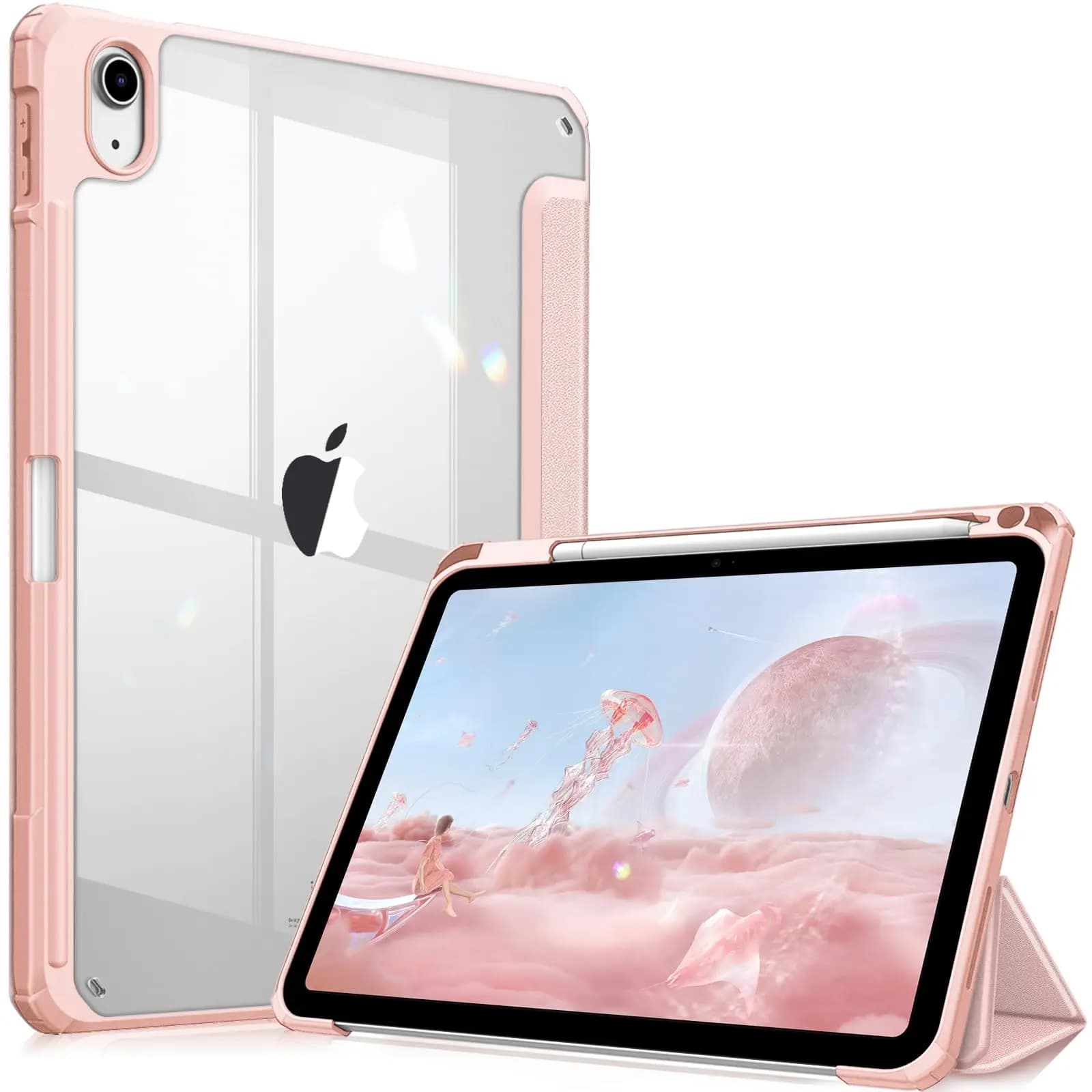 Custodia per iPad (A16)/custodia per iPad di decima generazione [11 pollici 2025/10,9 pollici 2022] con portapenne, cover intelligente con retro morbido in TPU