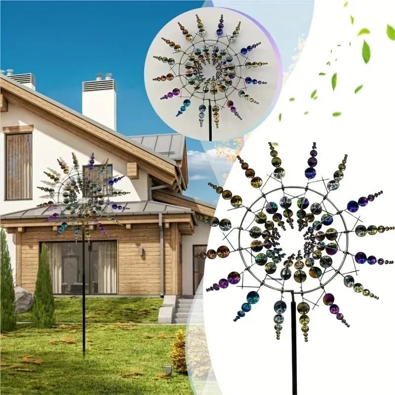 1 girandola magica per mulino a vento in metallo cinetico, raccoglitore di vento, decorazione creativa per esterni per prato da giardino