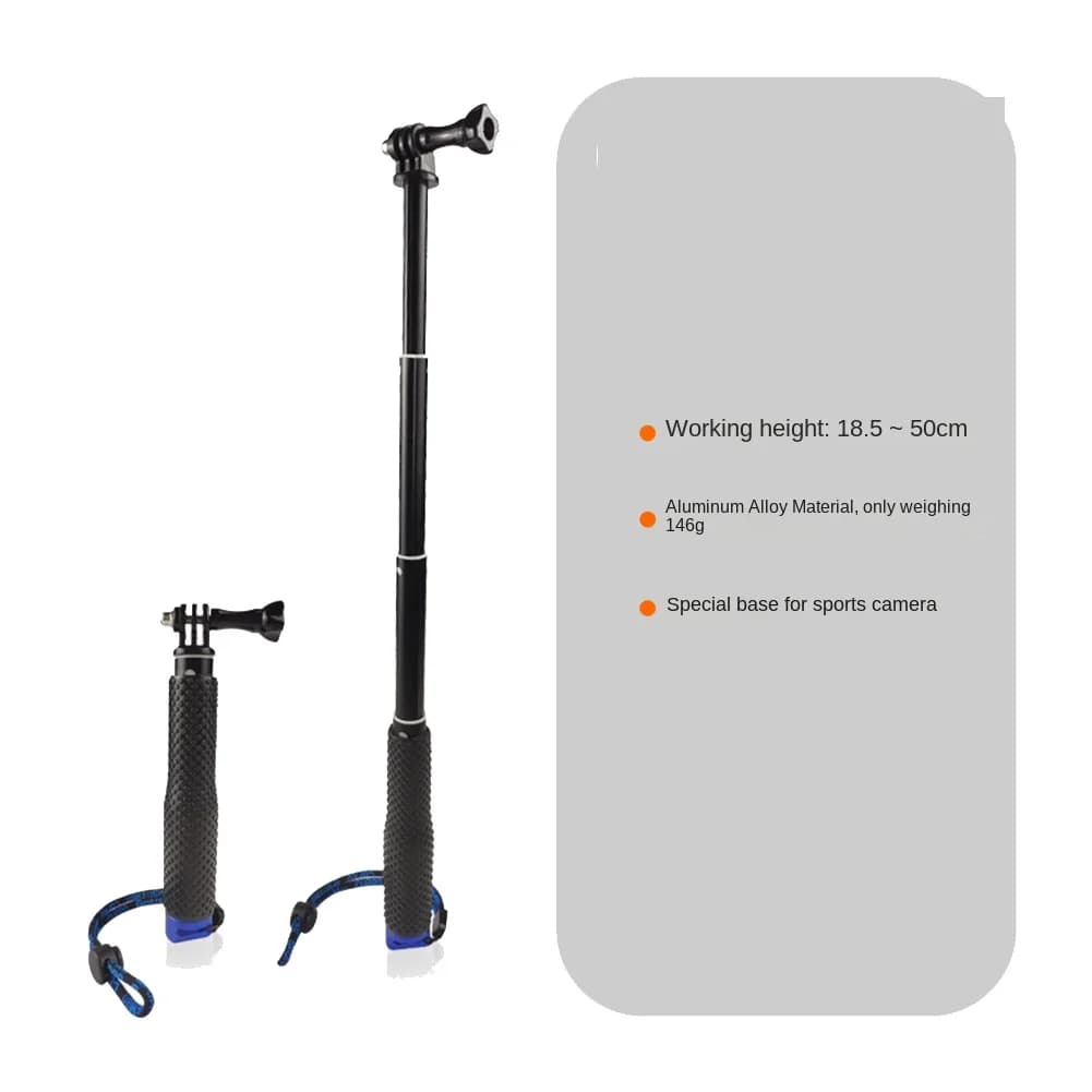 PQWN! Bastone selfie sportivo subacqueo portatile impermeabile da 48 cm allungabile per Go Pro Hero 9 8 7 6 5 4 3 OSMO Action, nero