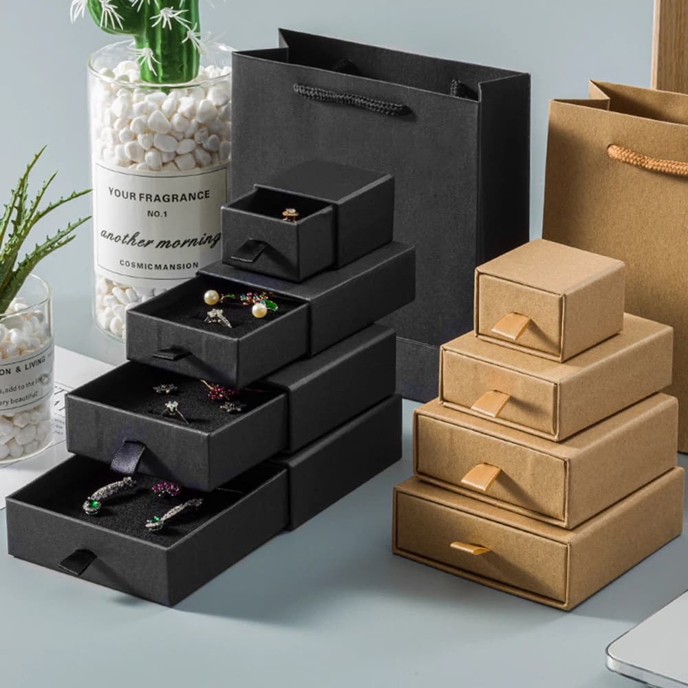 10 Creative Jewelry Boxes with 8x8x2.5cm Drawer, Travel Containers for Necklaces, Earrings and Bracelets, Paper Gift Boxes for Exhibition