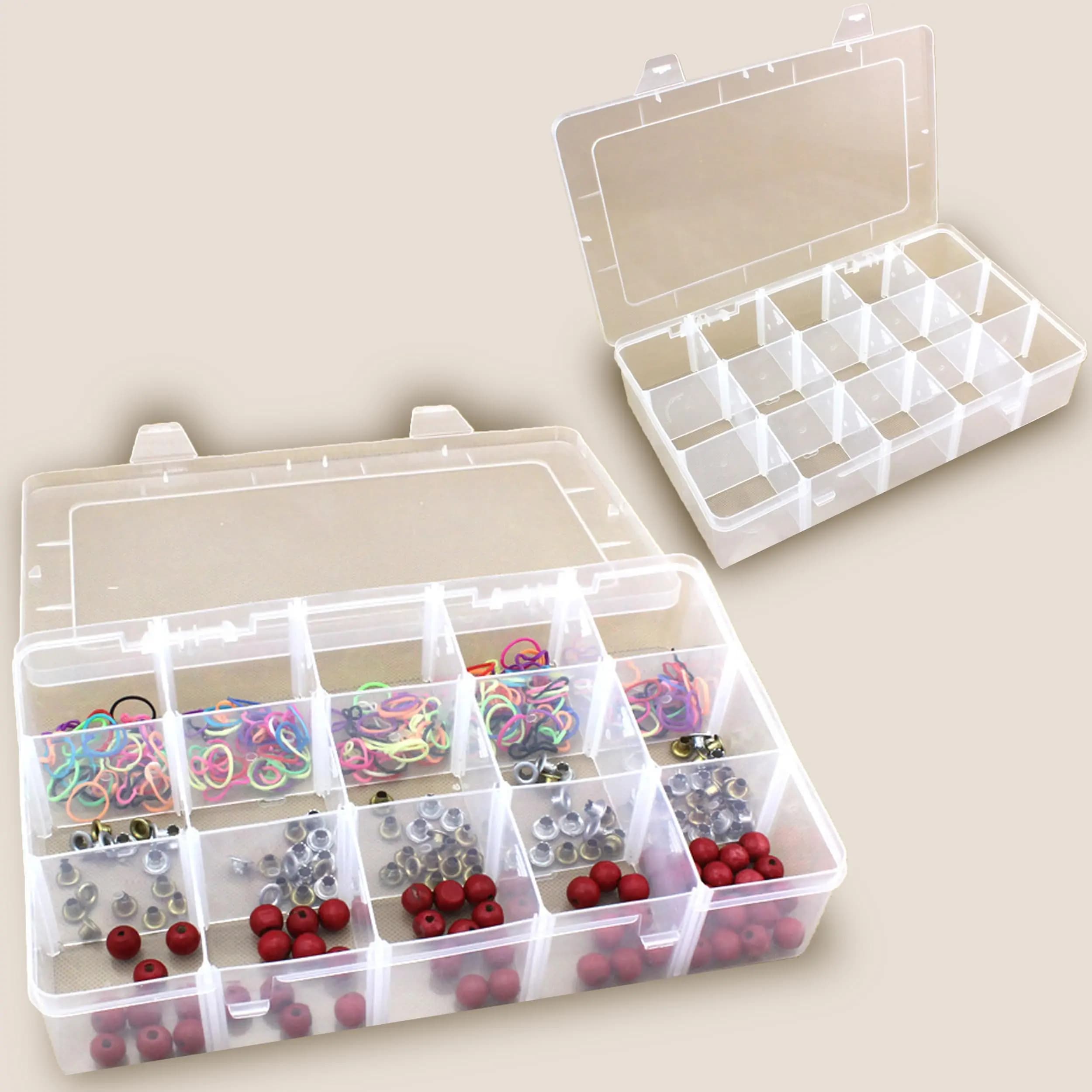 Piccola Scatola Organizer in Plastica con Griglia (15 Scomparti), Contenitore in Plastica con Divisori, Piccola Scatola Organizer per Attrezzi, Scatola Trasparente per Conservazione