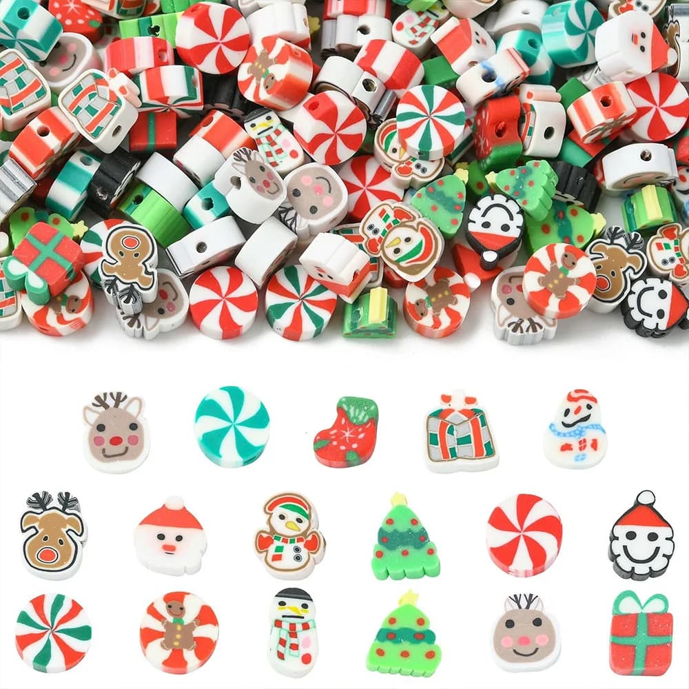 16/45/95 pezzi di perline di argilla polimerica serie natalizia multicolore, assortiti di perline e perline, possono essere accessori per la decorazione di gioielli fai da te