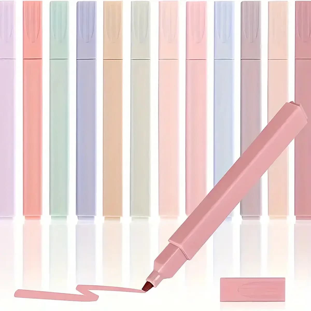 Set di 12 Evidenziatori Estetici, Penne con Punta Morbida Senza Sbavature, Colori Assortiti per Studenti, Diari e Cancelleria, Marcatori per Scansione