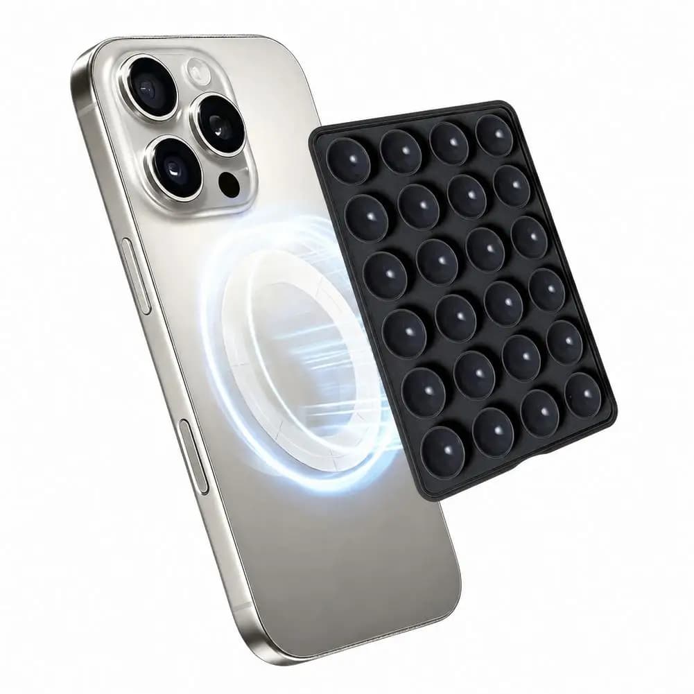 Magnetic Silicone Suction Phone Mount For MagSafe Phone Cases Hands-Free Mobile Mount For Bathroom Mirror Glass