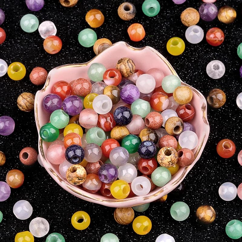 5 pz/pacco 8mm Pietra Naturale Colorata Foro Grande Perline Rotonde Perline Del Distanziatore Per La Produzione di Gioielli Collane Bracciali Accessori FAI DA TE