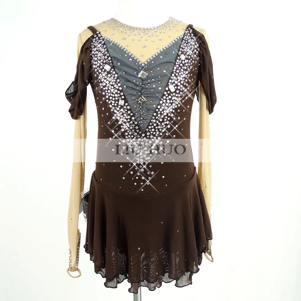 LIUHUO Donna Ragazza Pattinaggio di Figura sul Ghiaccio Vestito Concorso Prestazioni Costume Danza Body Gonna Roller Adolescenti Adulti Balletto Grigio