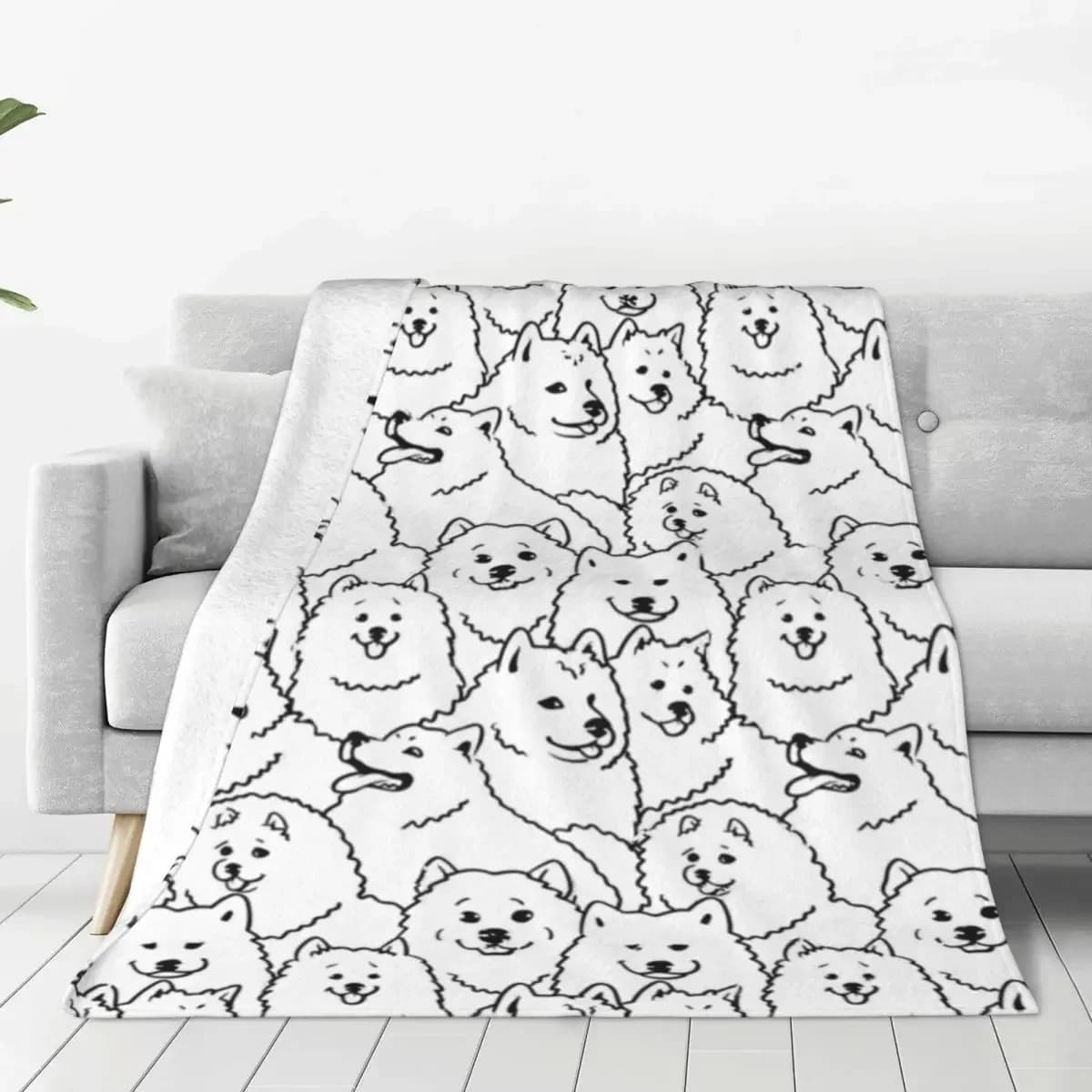Coperta morbida calda da viaggio coperta da tiro per cani Samoyed copriletto in flanella animale carino copriletto per divano copridivano estetico