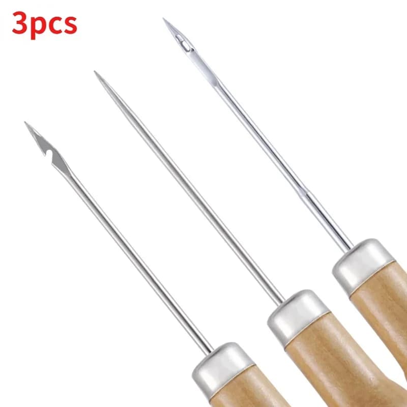 3 pz/set manico in legno punteruolo da cucito cucitrice a mano Leathe Punch Tool gancio per riparazione scarpe fai da te accessori in pelle