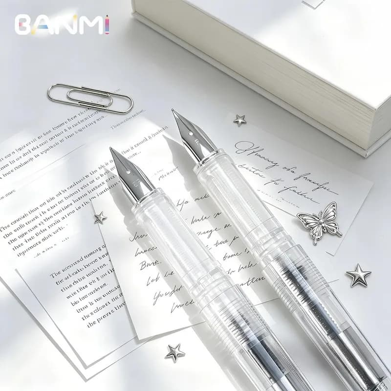 BANMI Fountain Pen Transparent Student Calligraphy Posture Correction Pen with Colorful Ink Stationery Office School Supplies