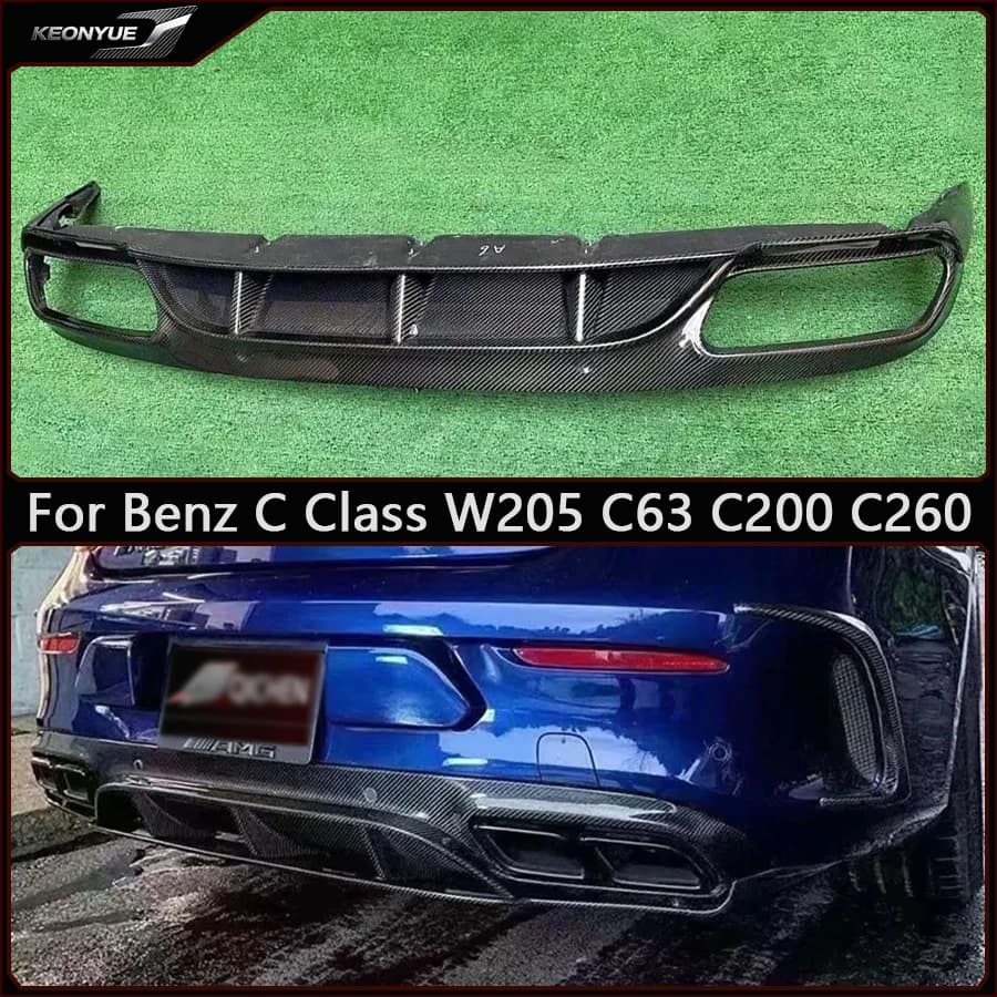 For Mercedes Benz C Class W205 C63 C200 C260 Carbon Fiber Back lip Car Rear Bumper Diffuser Splitters Spoiler Car Accessorie