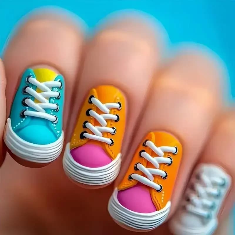24-piece new-style nail stickers, multicolor fake nails, shoe and sneaker designs, candy-colored wearable nail art. 66