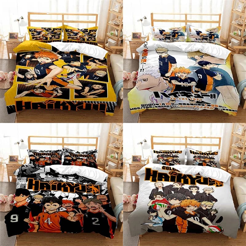 Children's bed linen set, Haikyuuu anime headdress with pillowcase, children's bed linen set with cartoon characters, baby headdress, birthday gift