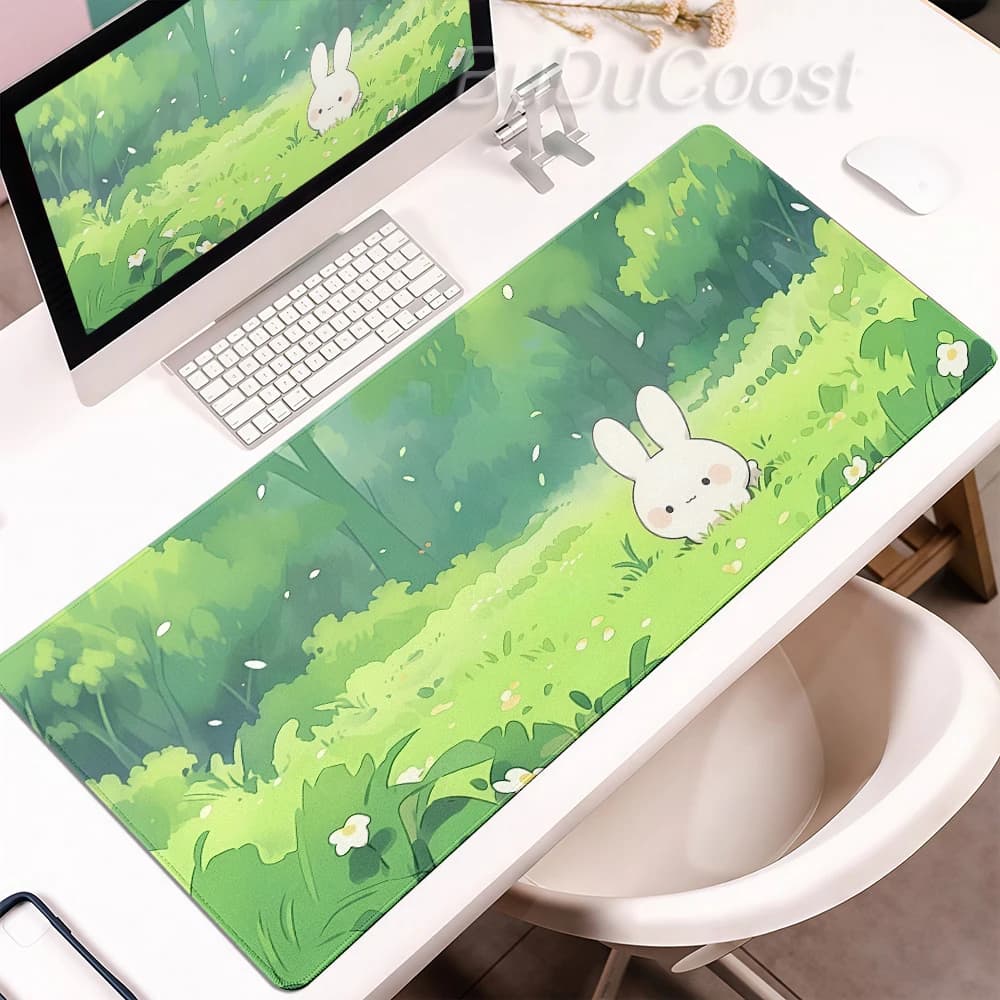 Kawaii White Rabbit Mousepad Laptop Keyboard Large Mouse Pad Anime DeskMat Office Accessories Pc Cabinet Gaming Non-Slip Cushion